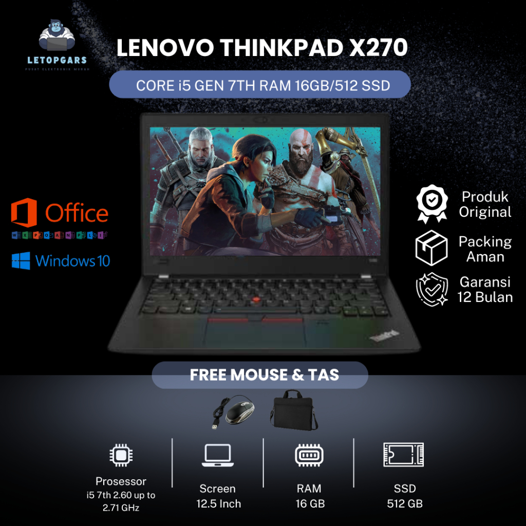 LENOVO THINKPAD X270 CORE i5 GEN 7TH RAM 16GB/512 SSD