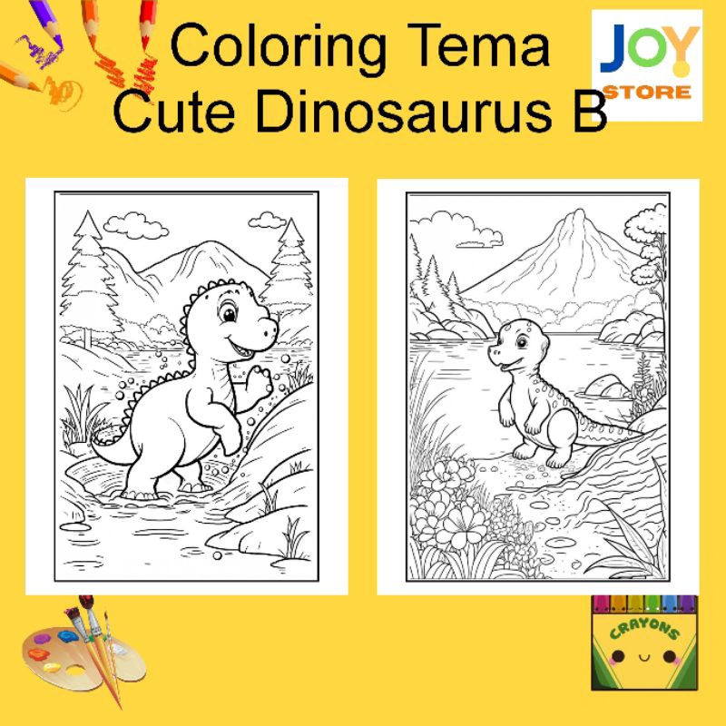 

Kertas Gambar Mewarnai ukuran A4 dan A5 150 gsm - Coloring Paper Tema Cute Dinosaurus B Toko Joy Store