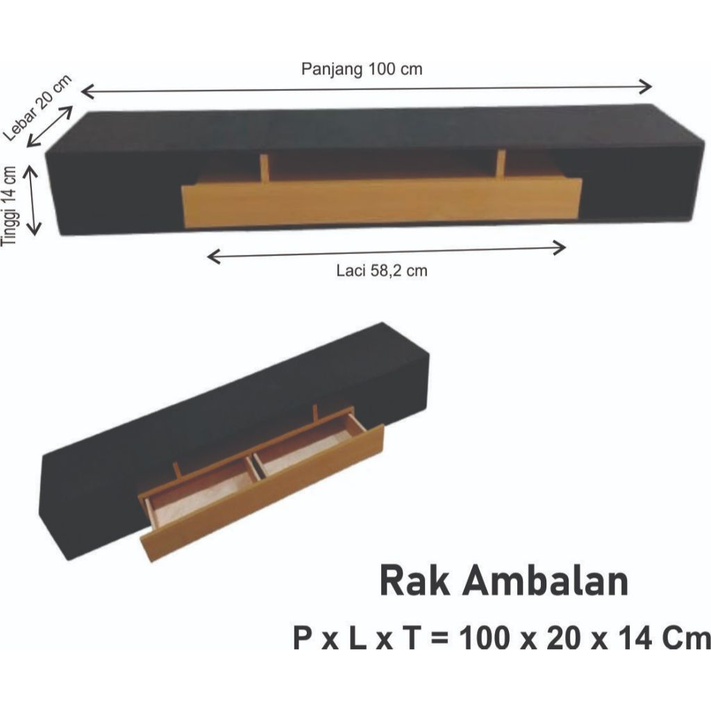 Rak Laci Dinding Gantung Ukuran 100 x 20 x 14 Cm