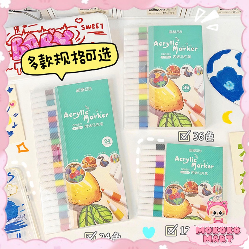 

MM 1 Set 12/24Pcs Sketch Marker Copic Spidol Warna Warni Stabilo Highlighter Waterproof Box Set AT10