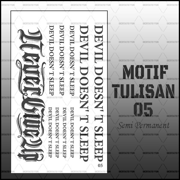 BERTATO-Stiker tato temporer semi permanen tahan lama anti air Kode tulisan-05 / Tato bentuk stiker 