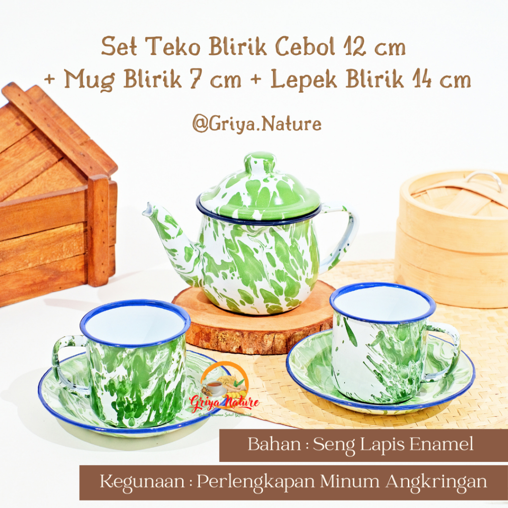 GRIYA NATURE [COD] Set Teko Blirik Cebol 12 cm + Mug Blirik 7cm + Lepek Blirik 14cm | Ceret | Teko E
