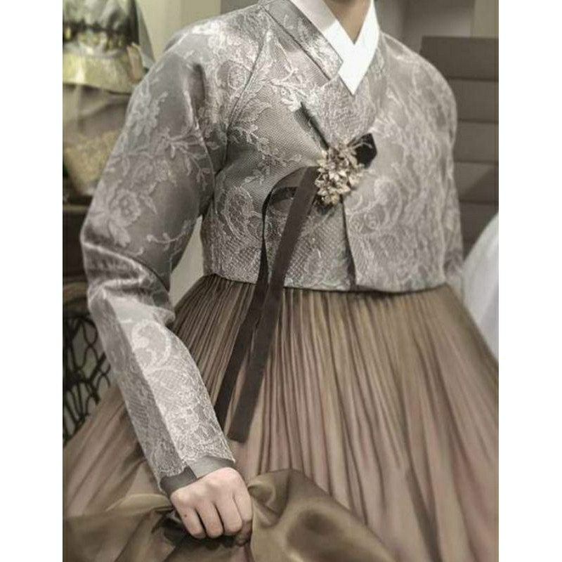 (NEW) JEOGORI ATASAN HANBOK MODERN BRUKAT TILE BUNGA GREY SILVER KOREA CASUAL DAILY WEAR WEDDING FOR