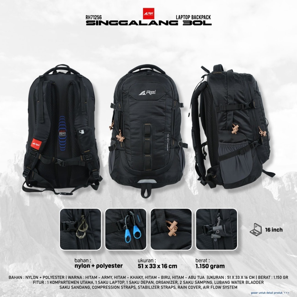 Tas Ransel Arei Singgalang 30L Backpack Laptop Tas Pria Arei Outdoorgear