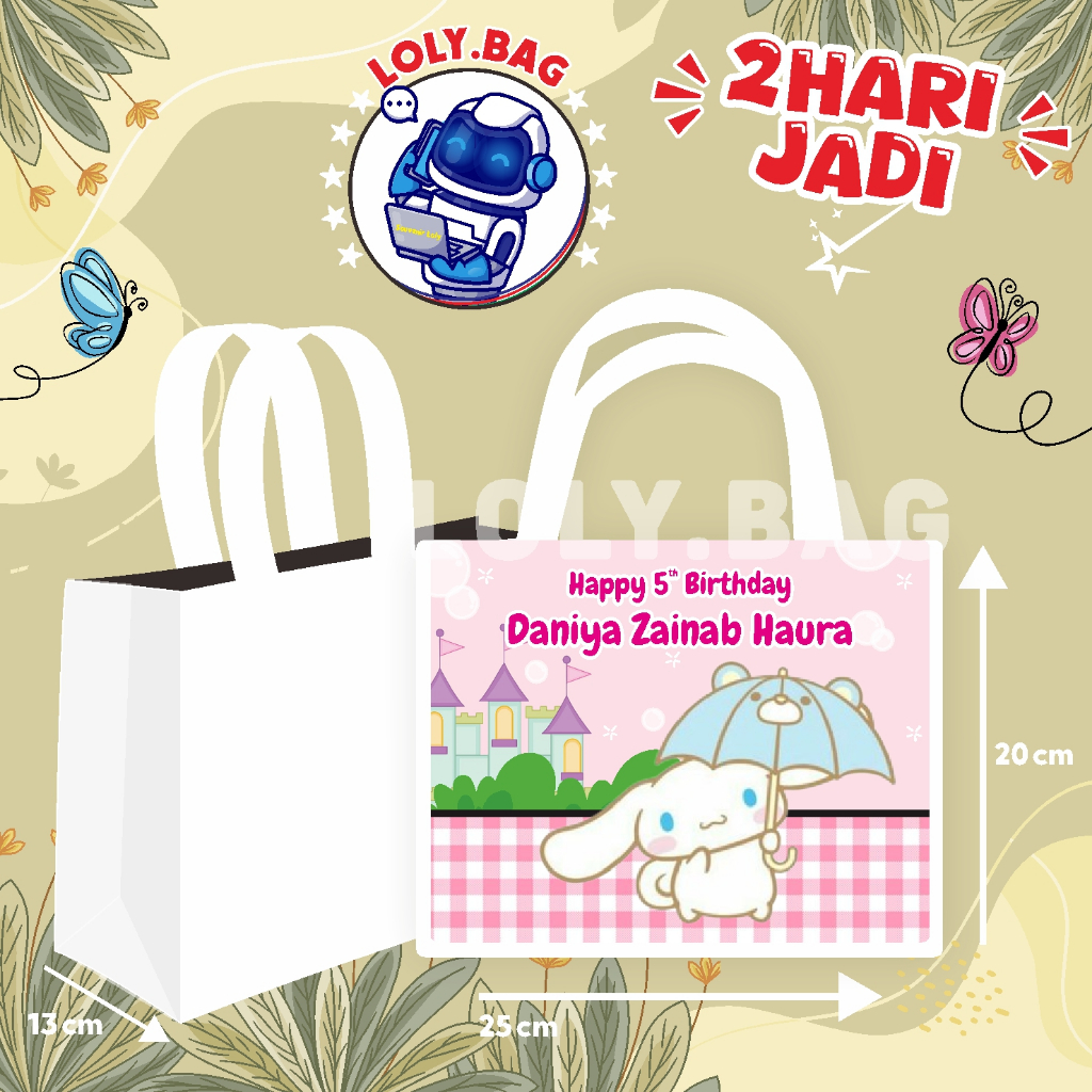 

Tas Ultah / Tas Ulang Tahun / Goodie Bag Custom / Tas Bingkisan tema Cinnamoroll