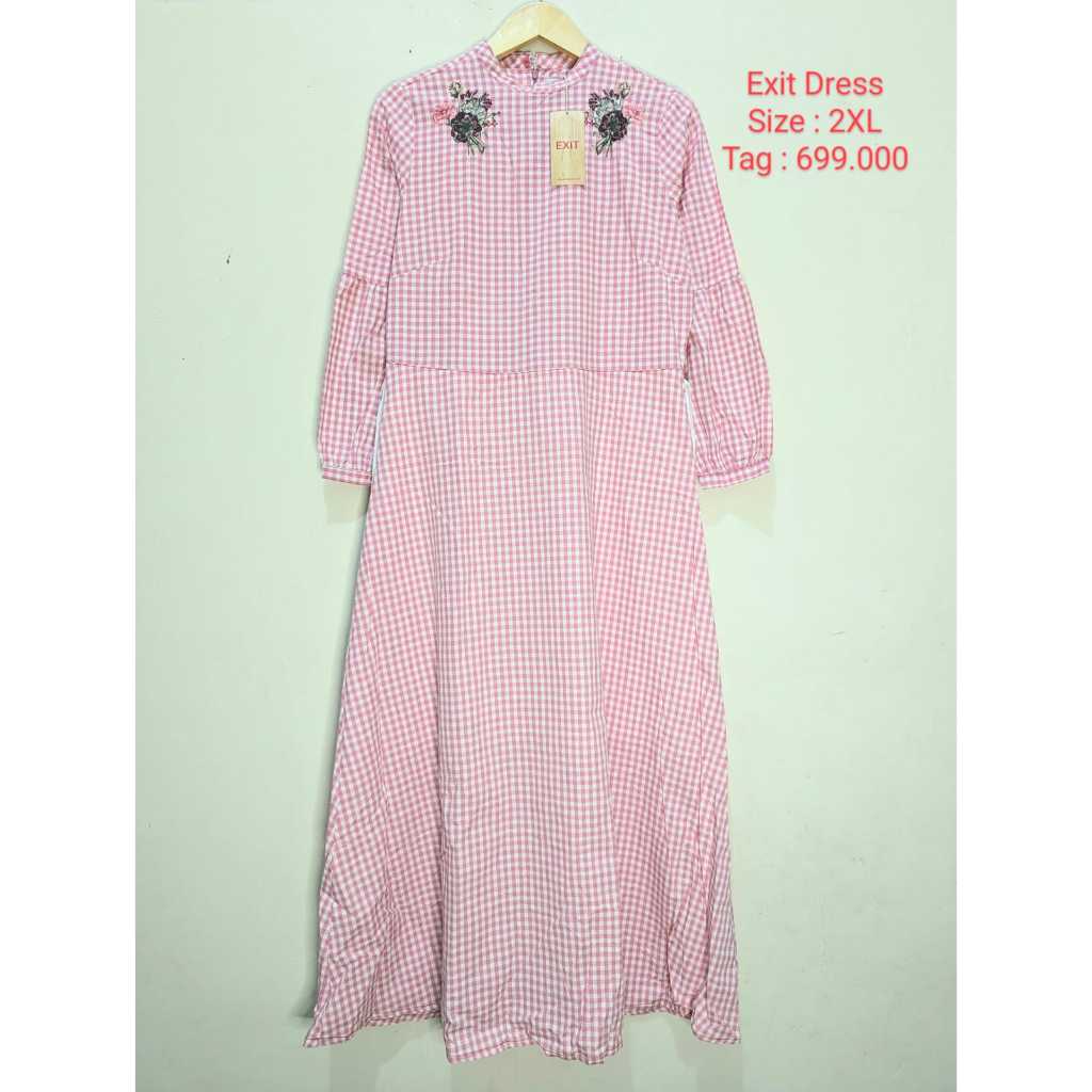 EXIT Dress Pakaian Wanita Gamis Pink Original