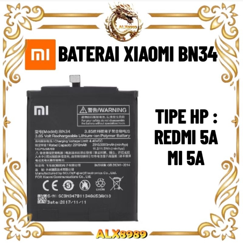 BATERAI XIAOMI BN34 REDMI 5A  MI 5A ORIGINAL 100%