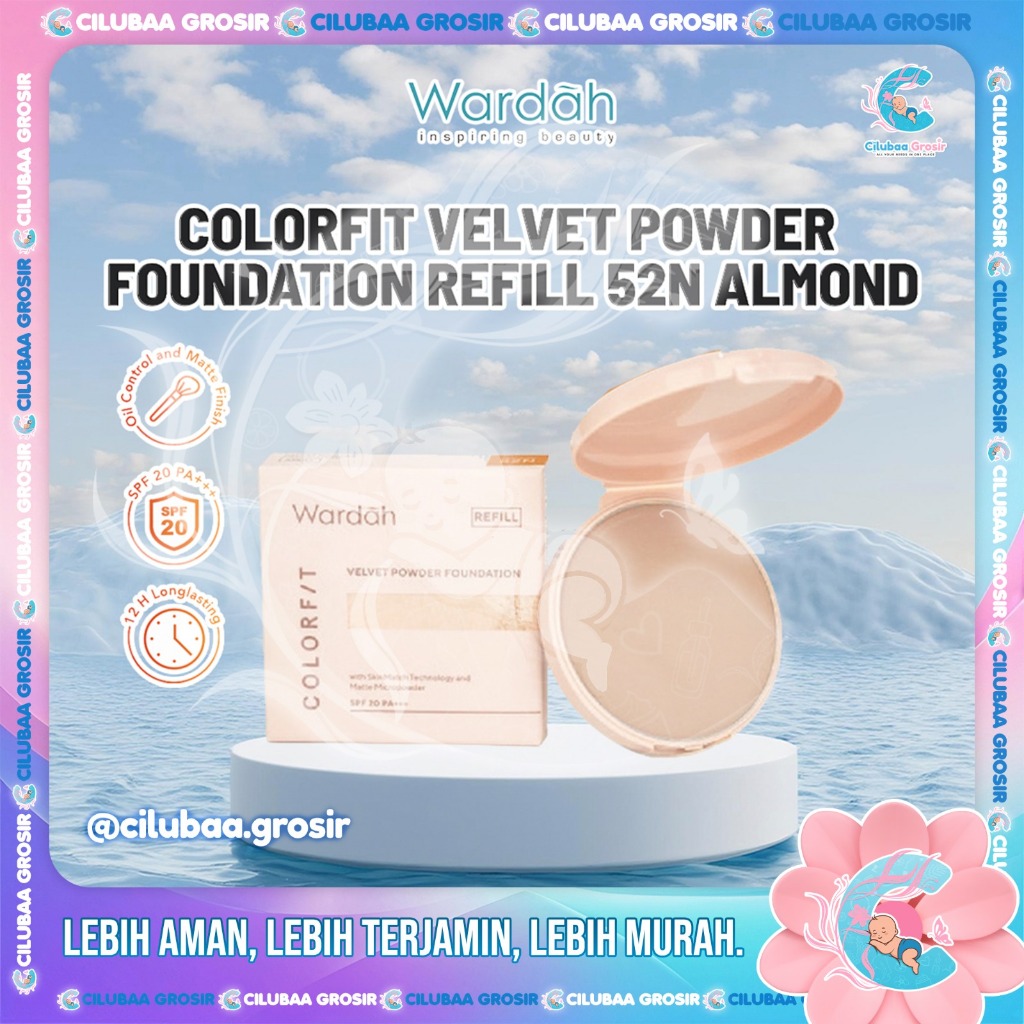 Wardah Colorfit Velvet Powder Foundation Refill 52N ALMOND || Bedak Padat Dengan SPF 20 || Oil Contr