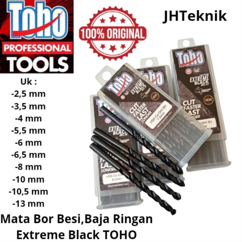 JHTeknik Mata Bor Besi Baja Ringan Stainless TOHO EXTREME BLACK 2,5mm,3mm,3,5mm,4mm,4,5mm,5mm,5,5mm,
