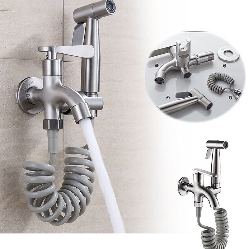 Jet shower Kran cabang Kran Cabang Tet 1/2 Inch dengan Selang Kran Air Double Jet Kloset Paket
