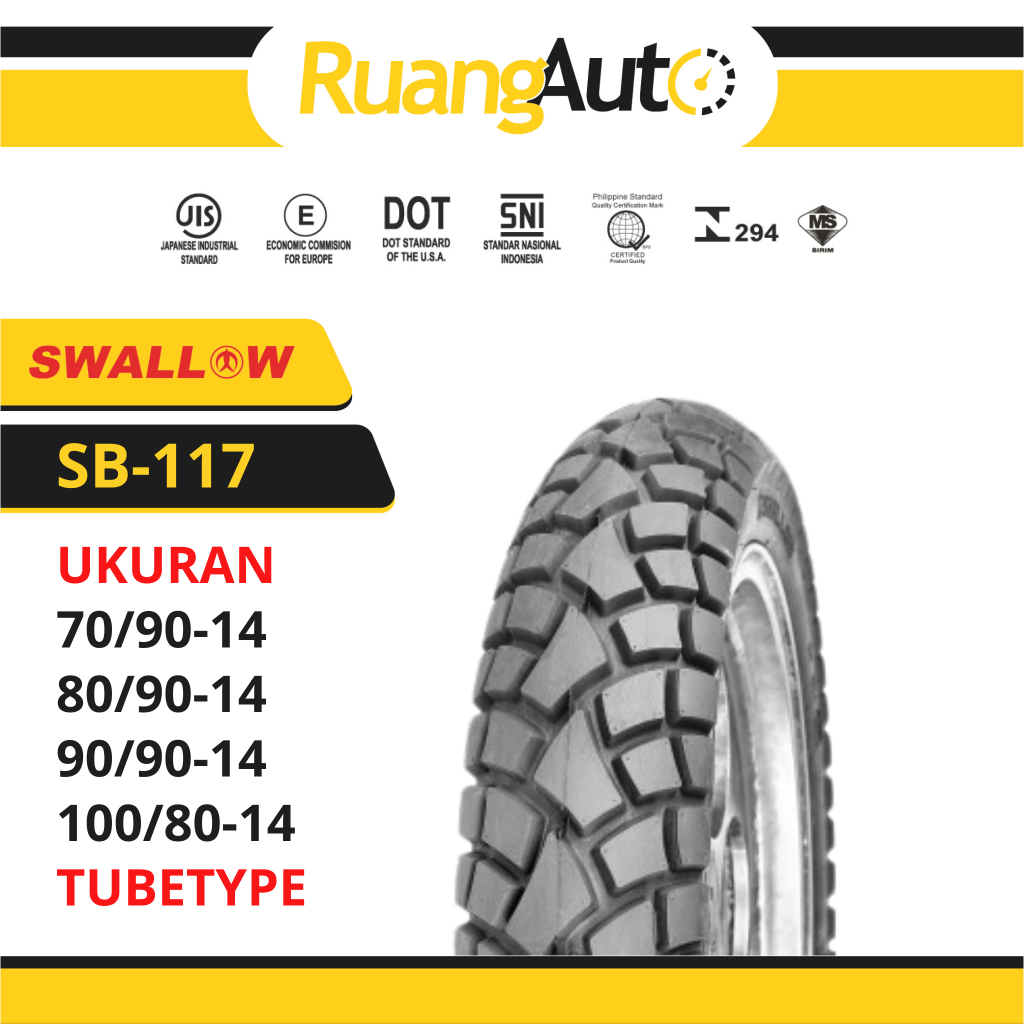 BAN MOTOR RING 14 MATIC SWALLOW SB-117 STREET ENDURO | 70/90 | 80/90 | 90/90 | 100/80  NON TUBLES |