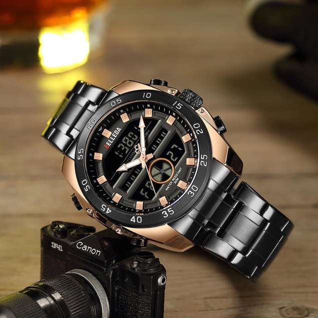 Jam Tangan Pria Sport Belleda 9187 Rantai Steanless Stell Dual Time Analog Digital Water Resistance