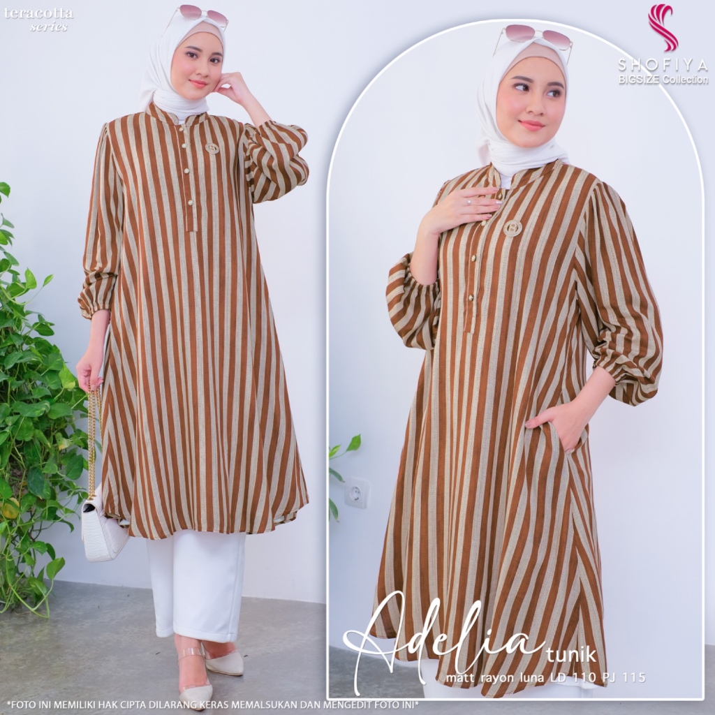 Adelia Tunic Tunik Wanita Ld 108 XXL Katun Import Premium Casual Muslim Ori Shofiya Elegant Terbaru