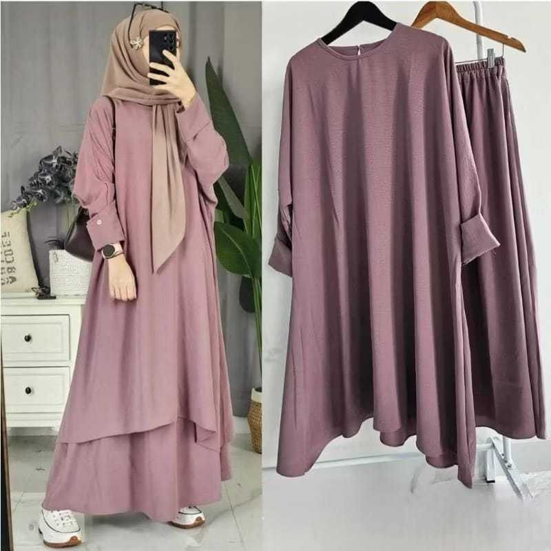ONE SET ABAYA FATIYA SETELAN TUNIK BAHAN CRINKLE AIRFLOW