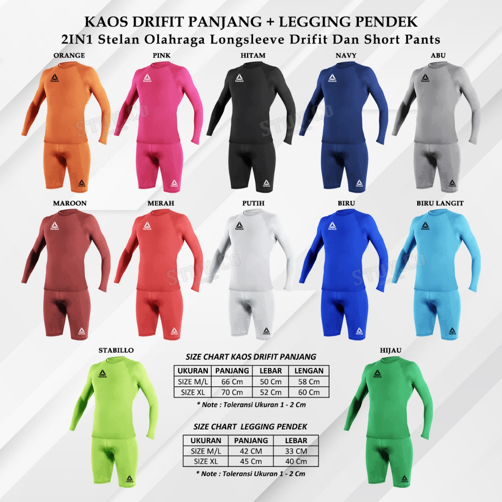 PROMO 2IN1 STELAN KAOS PANJANG DRYFIT CELANA BASELAYER PENDEK SHORT PANTS SEPEDA BULU TANGKIS