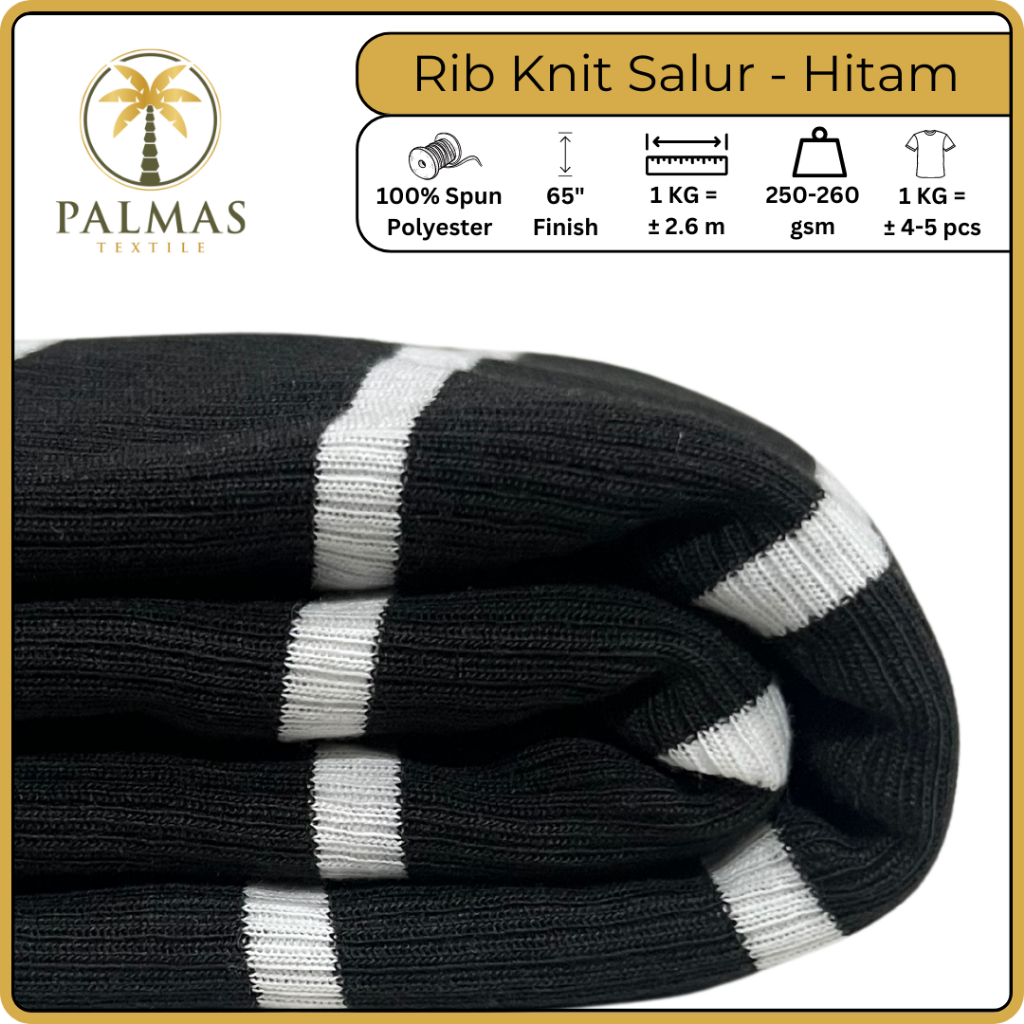 Kain Rib Knit Salur - Hitam (Bahan Kaos)