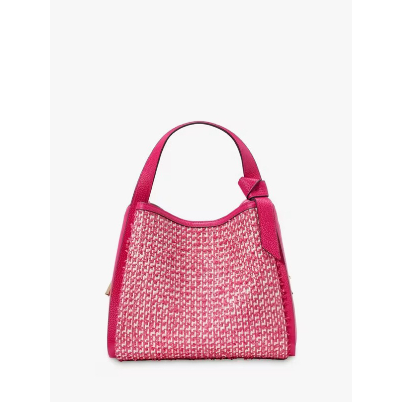 Kate Spade Knott Raffia Tweed Medium Crossbody Wild Raspberry Tote Bag