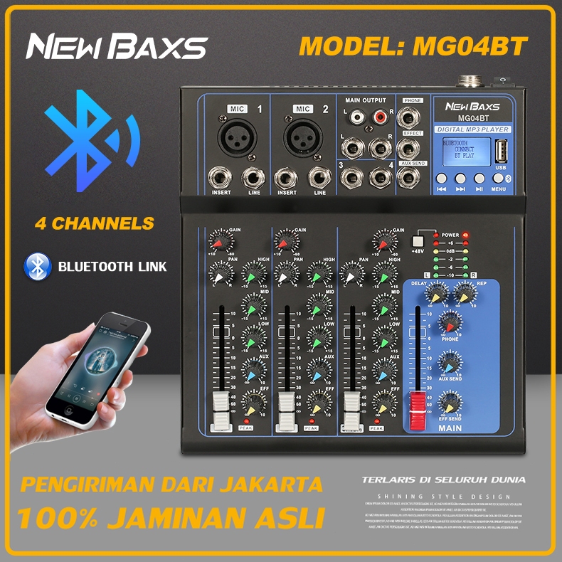 NEW BAXS MG04BT Audio Mixer profesional 4-saluran Mixer audio mini mendukung EQ mixer mini kecil aud