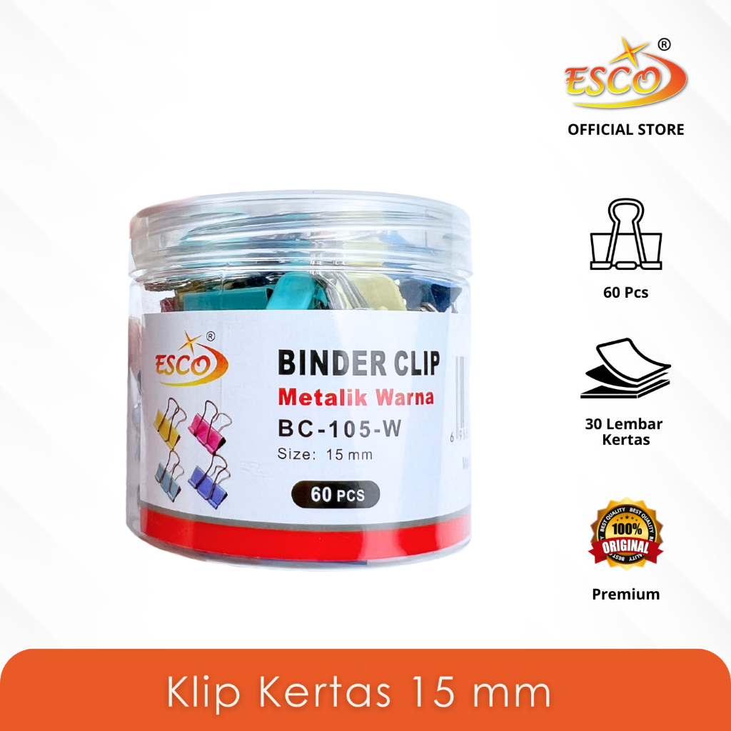 

Esco Binder Klip Penjepit Kertas 1 Tabung Warna Pastel BC