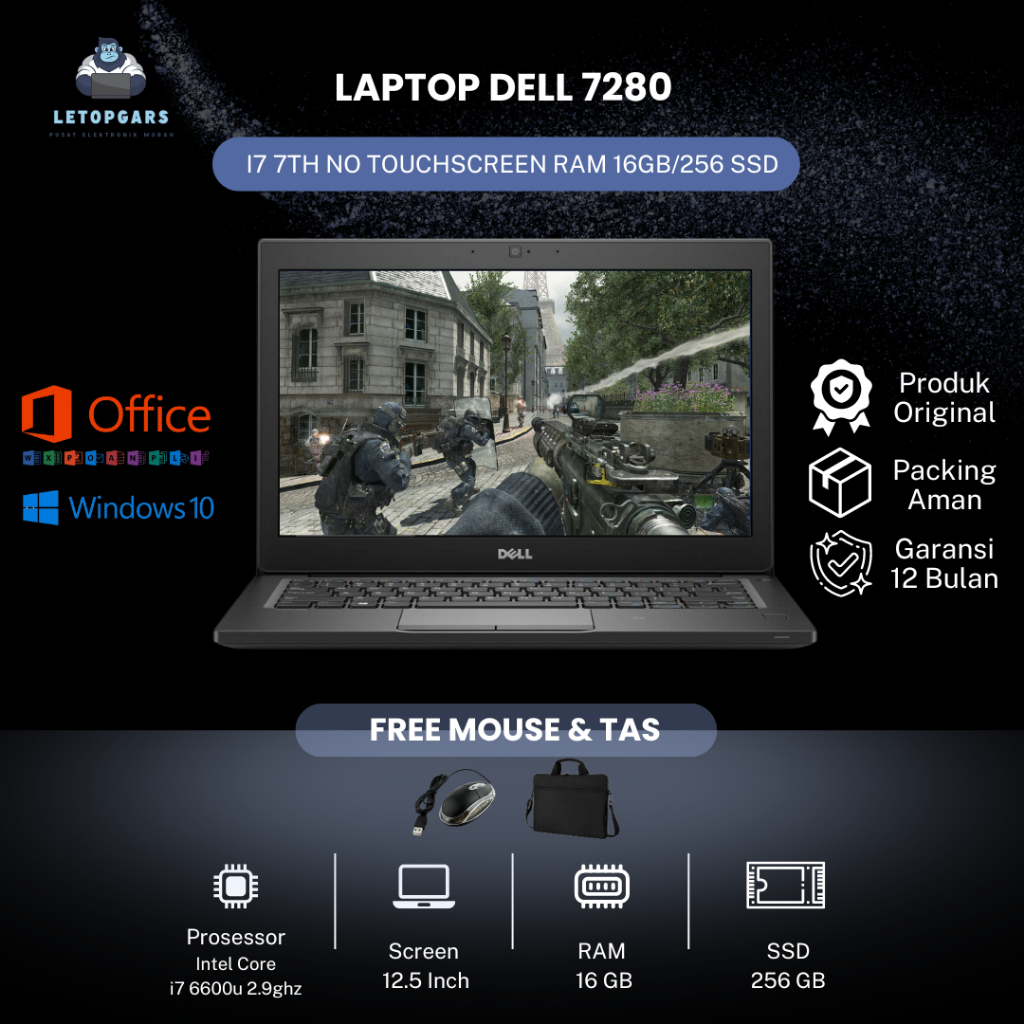 LAPTOP DELL 7280 I7 7TH NO TOUCHSCREEN RAM 16GB/256 SSD