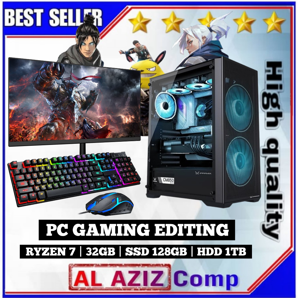 PC Gaming Fullset 24 Inch AMD Ryzen 7 5700g  VGA Radeon Series RAM 32gb SSD 128gb HDD 1TB Wi Fi