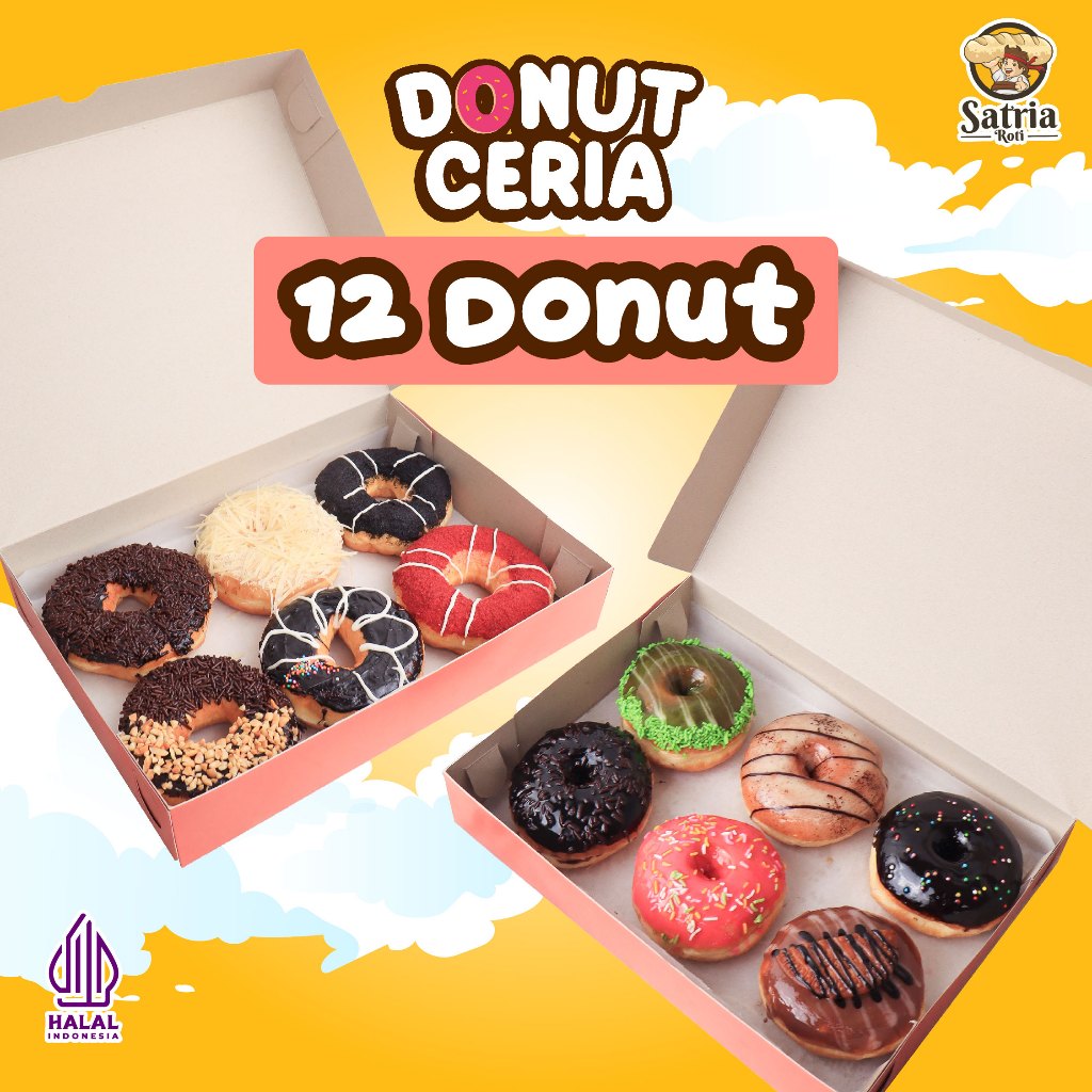 Paket Donat ceria isi 12pcs/Donut ultah/Donut fluffy dan lembut/bisa req kartu ucapan