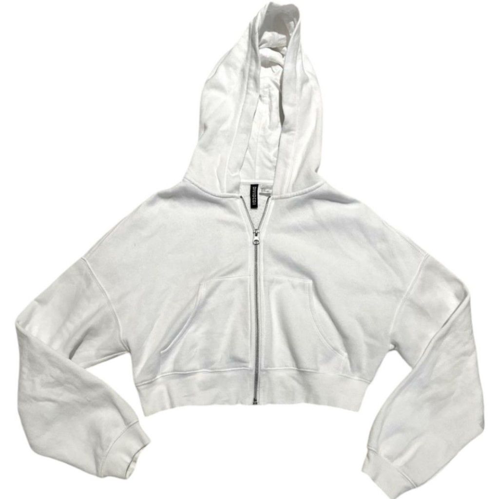 H&M White Crop Hoodie Balloon Sleeves | jacket jaket hodie hmn putih pendek puff oversized lengan ba