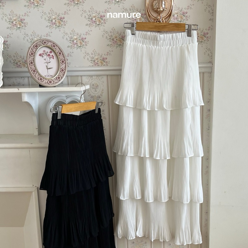 [NAMURE] Yuna Skirt Rok Wanita Layer Plisket Korean