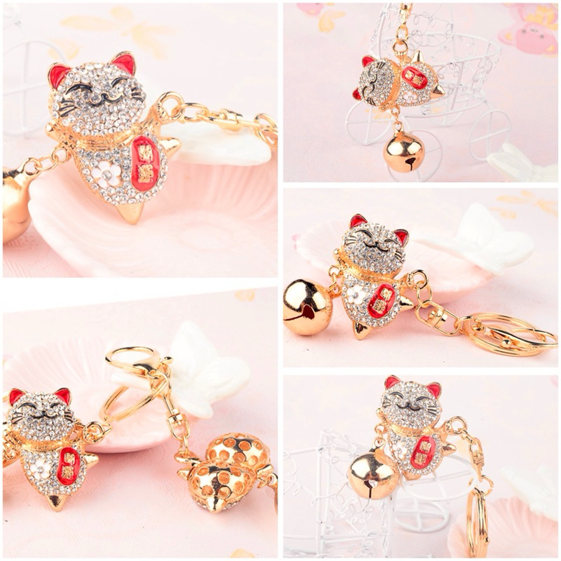 Lucky Cat Gold Lonceng Gantungan kunci / Tas