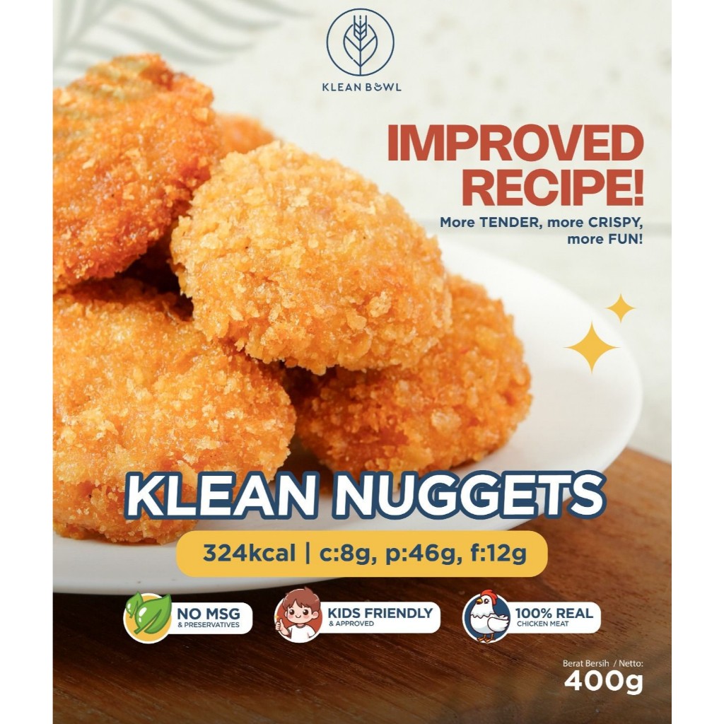 

Klean Nuggets (100% Real Chicken Meat) - Nugget Sehat Tanpa Tepung Tanpa MSG Tanpa Pengawet Kids Friendly