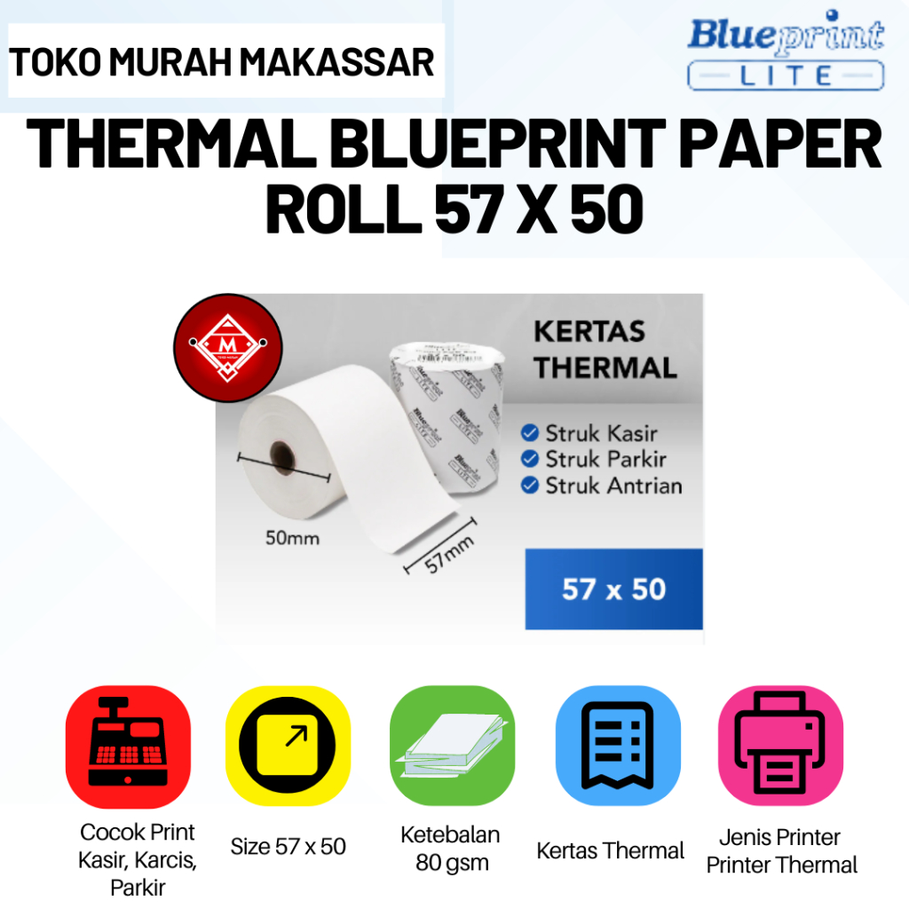 

Kertas Thermal / Struk Roll Kasir Blueprint 57 x 50 mm / BP-PROL02