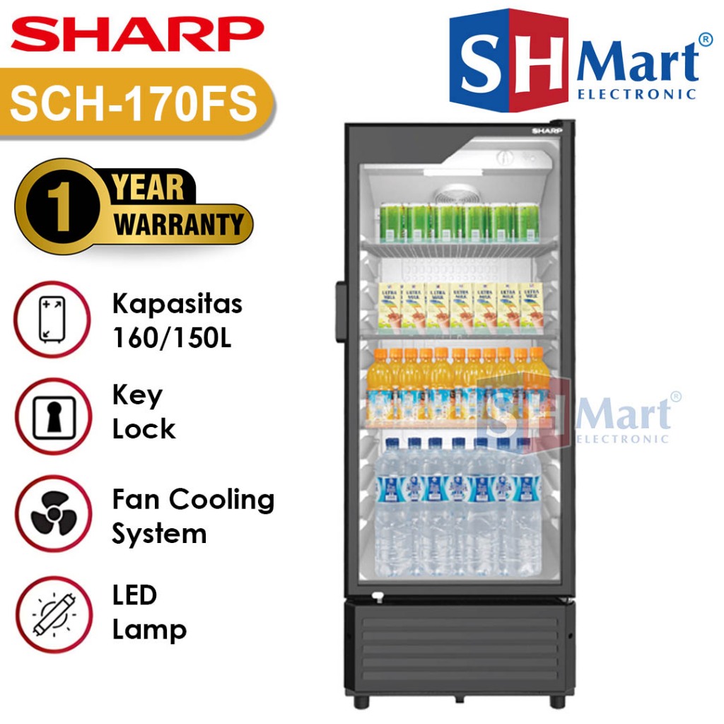 SHOWCASE SHARP 3 RAK SCH-170FS / SCH-210FS KULKAS MINUMAN GARANSI RESMI