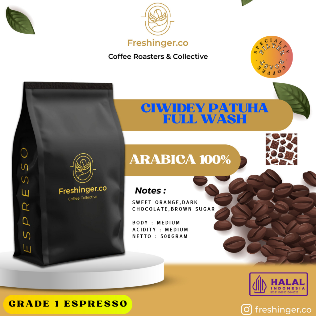 

BIJI KOPI ESPRESSO ARABIKA 100% CIWIDEY FULL WASH (BIJI/BUBUK) 500GRAM
