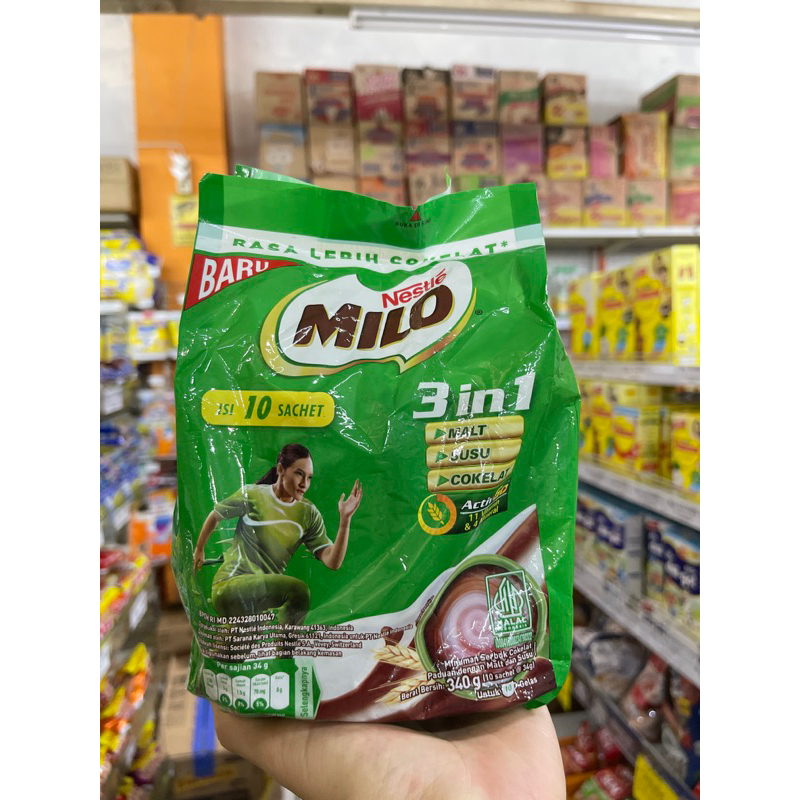 

milo susu bubuk cokelat isi 10 - milo 3in1 340g - milo 3in1 susu bubuk cokelat