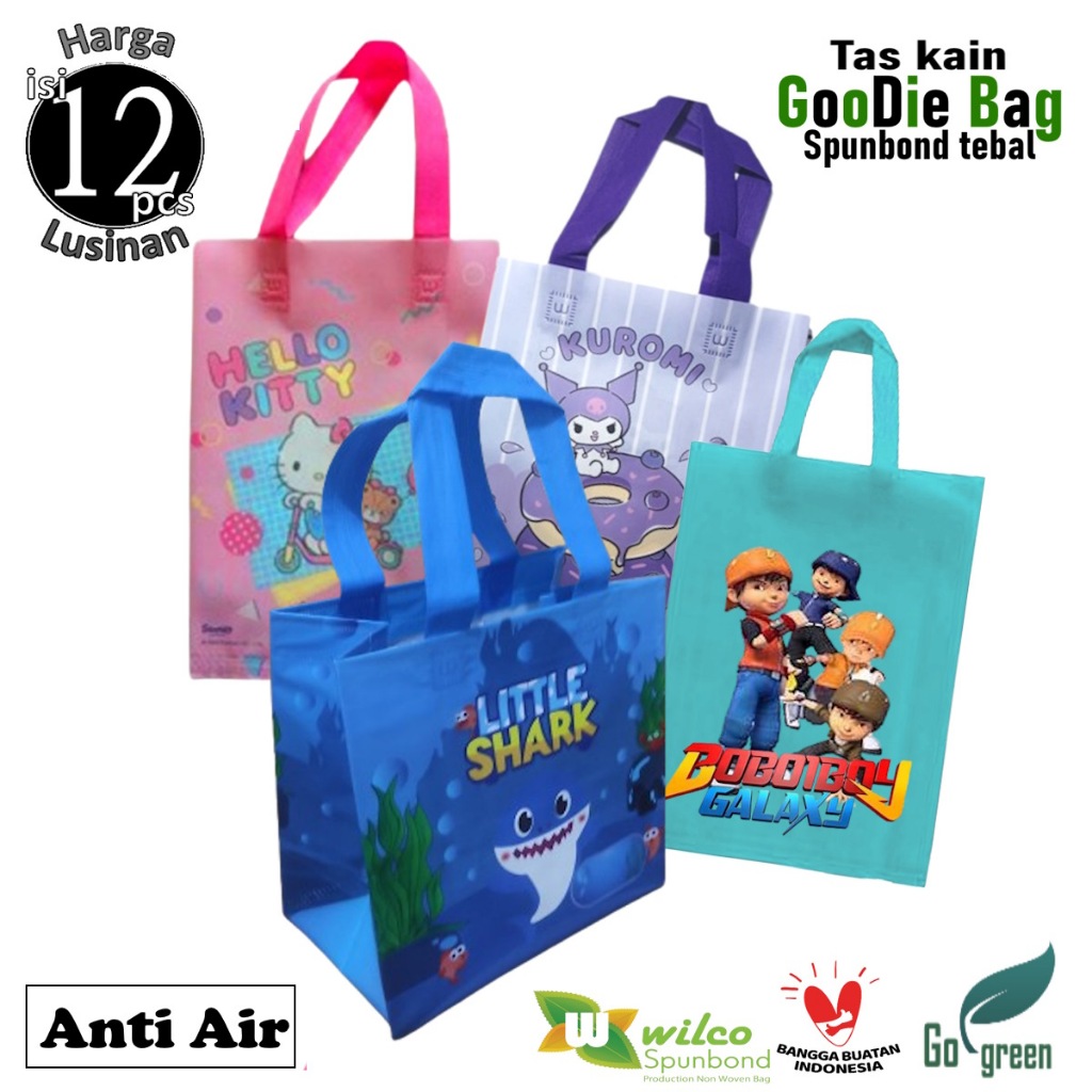 

1 Lusin isi 12 pcs Tas Anti Air kain spunbond Goodie Bag Karakter kartun Anak laki laki perempuan untuk Kantong bikisan souvenir snack / nasi kotak bento acara ultah / ulang tahun, Khitanan, Wisuda TK SD, Khitanan, Santunan, Bekal, Kado, mengaji, sekolah