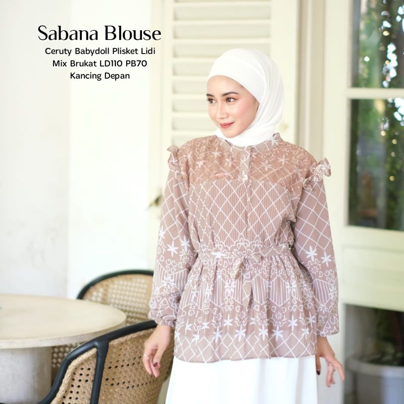 Baju Atasan Wanita Muslim Sabana Blouse Ceruti Plisket Motif Cantik Fashion Perempuan Dewasa Remaja 