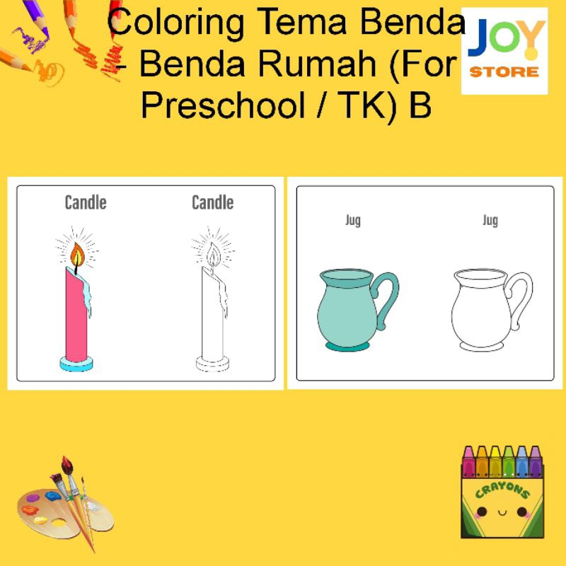 

Kertas Gambar Mewarnai ukuran A4 dan A5 150 gsm - Coloring Paper Tema Benda - Benda Rumah B (For Preschool / TK / SD) Toko Joy Store