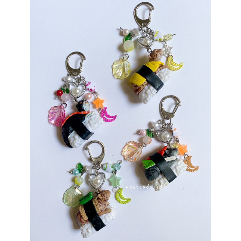 Sushi Cat bead keychain gantungan kunci kucing phonestrap lucu cute kucing imut gemas gemes jepang j