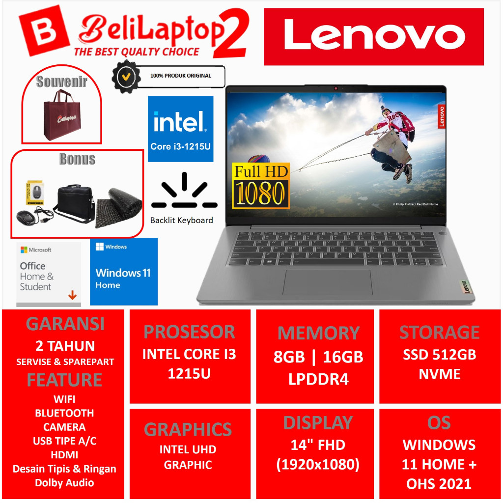 LAPTOP LENOVO IDEAPAD SLIM 3 14 Intel core i3 16GB 512GB SSD GREY