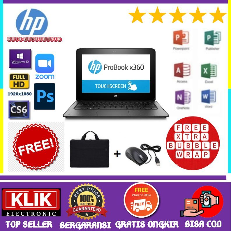 TERMURAH HP X360 Notebook Celeron N4200 Touchscreen Laptop 2 in 1 /RAM 4GB - 512GB / WIN 10 / Bonus 