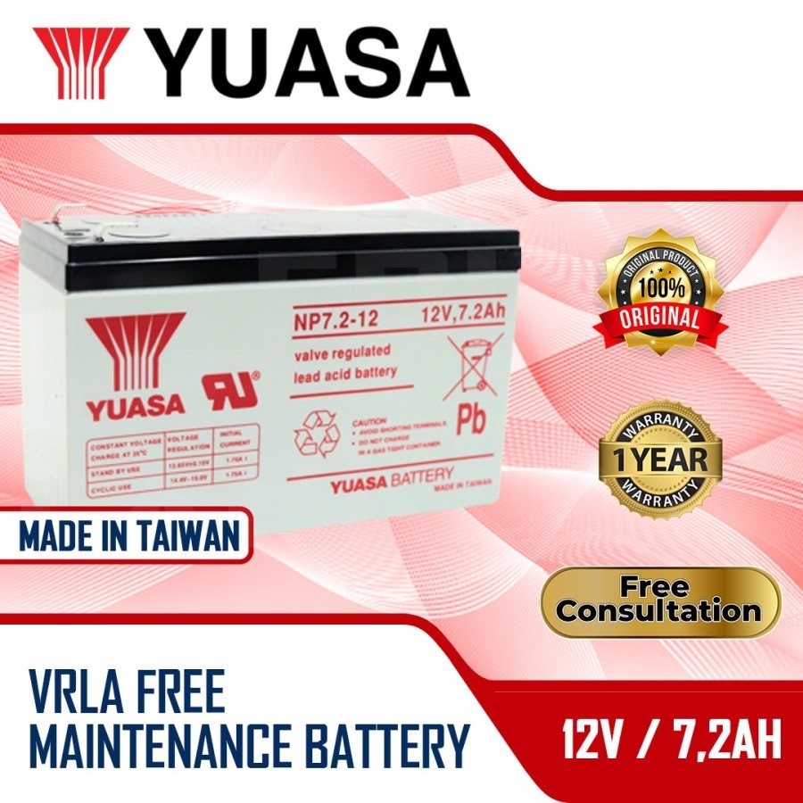 BATTERY UPS/AKI KERING/AKI VRLA Yuasa Taiwan 12V 7.2AH Aki Yuasa NP7.2-12 Aki Kering Aki UPS Yuasa O