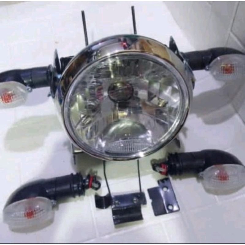 Satu set motor rx king new .reflektor lampu depan bulat udah+ bohlam + breket lampu depan rx king ne