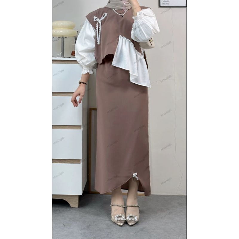 Coquete Vest Set (Setelan Wanita/ Vest Korea/ Rok Coquete/ Rok Span/ Baju Kuliah/ Baju Kondangan)