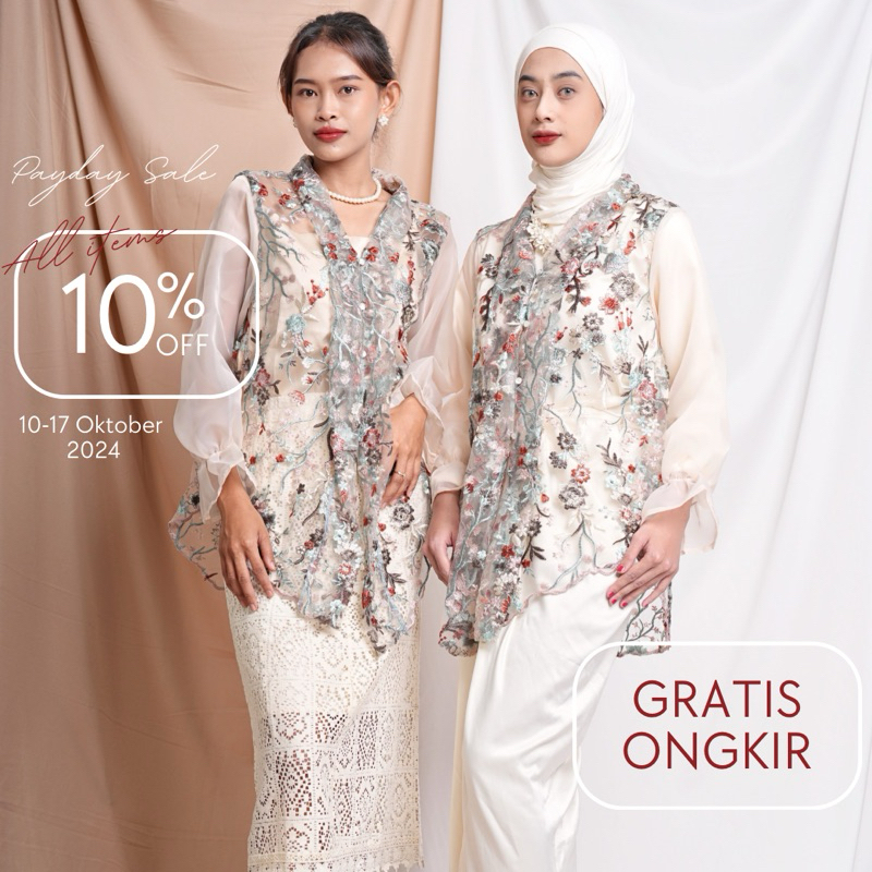 [READY] SWASTI OUTER | kebaya modern | kebaya bunga| outer brukat | outer organza | one set kebaya D