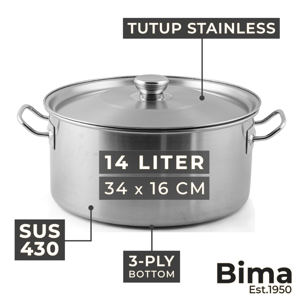 BIMA Panci Stainless Steel 14 Liter Saucepot 34 x 16 CM Morganware