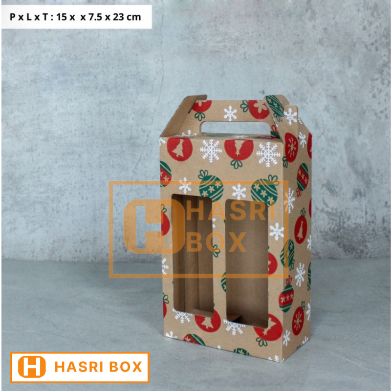 

( 10 pcs ) Box Kardus Jinjing Botol Kale 500Ml Isi 2 Dus Natal Packaging Kemasan Hampers Parsel Minuman Christimas