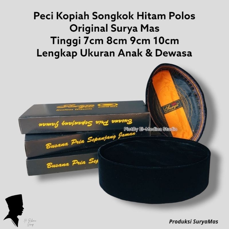 surya mas songkok hitam polos beludru super halus peci kopiah premium manis awing m iming