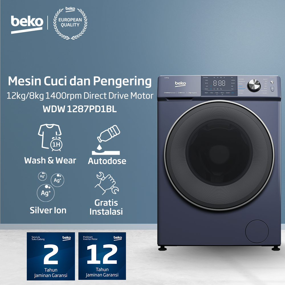 Beko Mesin Cuci-Pengering WDW1287PD1BL - Combo 12kg Cuci/8kg Pengering