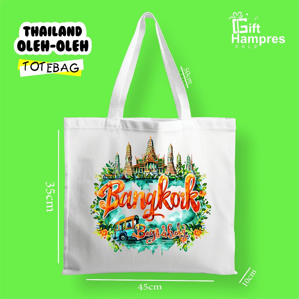 Totebag oleh oleh khas Thailand, Bangkok Totebag oleh oleh Bahan Kanvas/Blancu