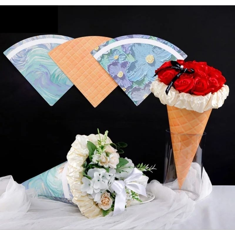 

1 lembr Kertas Buket Bunga Motif Cone Ice Cream Flower Cone Paper